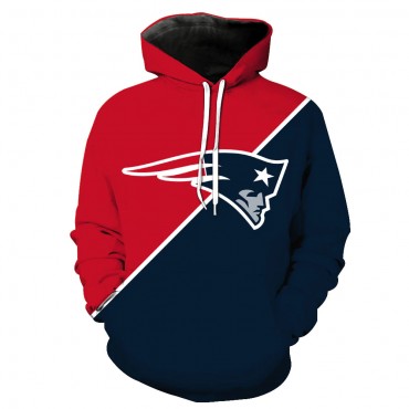 New England Patriots 3D Hoodie Red and Blue