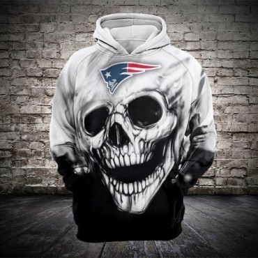 New England Patriots 3D Hoodie White Skull