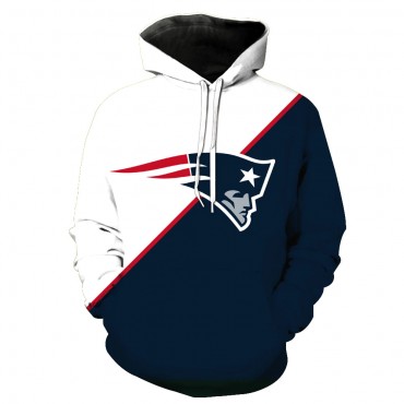 New England Patriots 3D Hoodie White and Blue