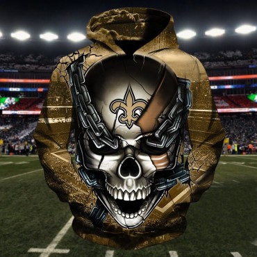 New Orleans Saints 3D Hoodie Chains Skull