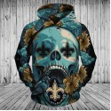 New Orleans Saints Hoodie Flowers Skull