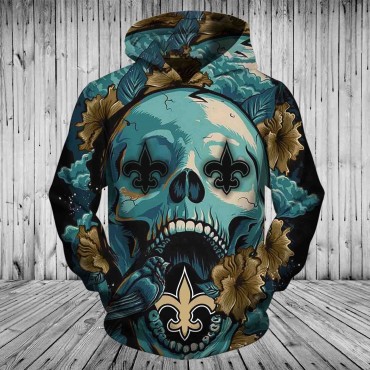 New Orleans Saints Hoodie Flowers Skull