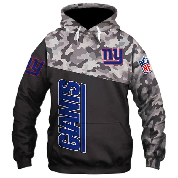 New York Giants 3D Hoodie Black and Camouflage