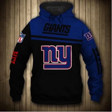 New York Giants 3D Hoodie Blue and Black