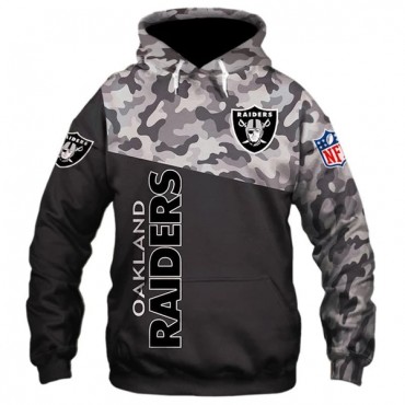 Oakland Raiders 3D Hoodie Black and Camouflage