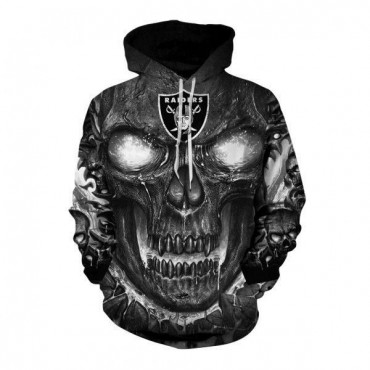 Oakland Raiders 3D Hoodie Grey Skull