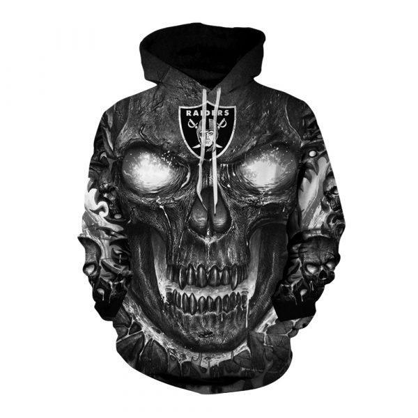 Oakland Raiders 3D Hoodie Grey Skull
