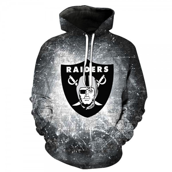 Oakland Raiders 3D Hoodie Shiny Grey