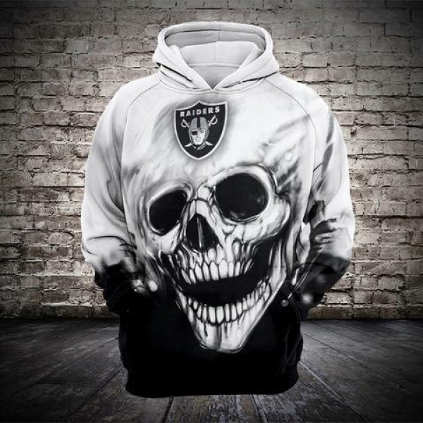 Oakland Raiders 3D Hoodie White Skull